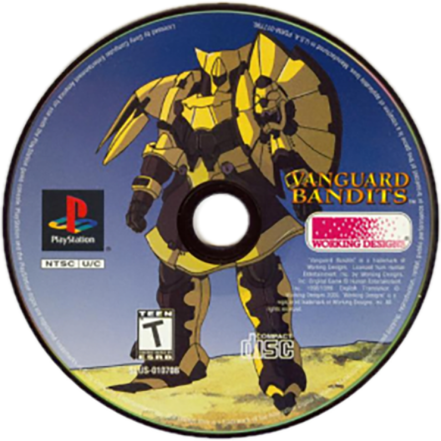 Vanguard Bandits PS1 tactical RPG strategy role playing game giant mech combat turn based battles anime fantasy storyline multiple endings Working Designs localization grid based warfare retro gaming PlayStation software video game title disc 