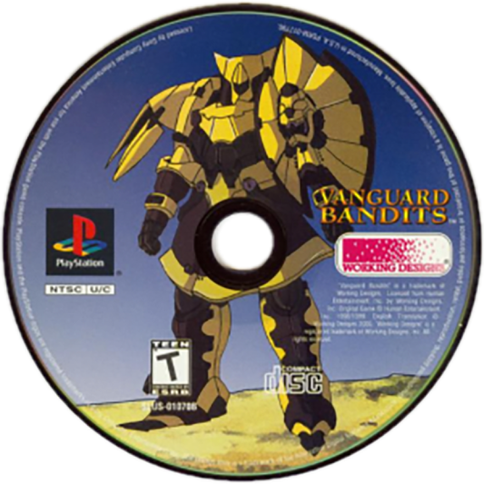 Vanguard Bandits PS1 tactical RPG strategy role playing game giant mech combat turn based battles anime fantasy storyline multiple endings Working Designs localization grid based warfare retro gaming PlayStation software video game title disc 