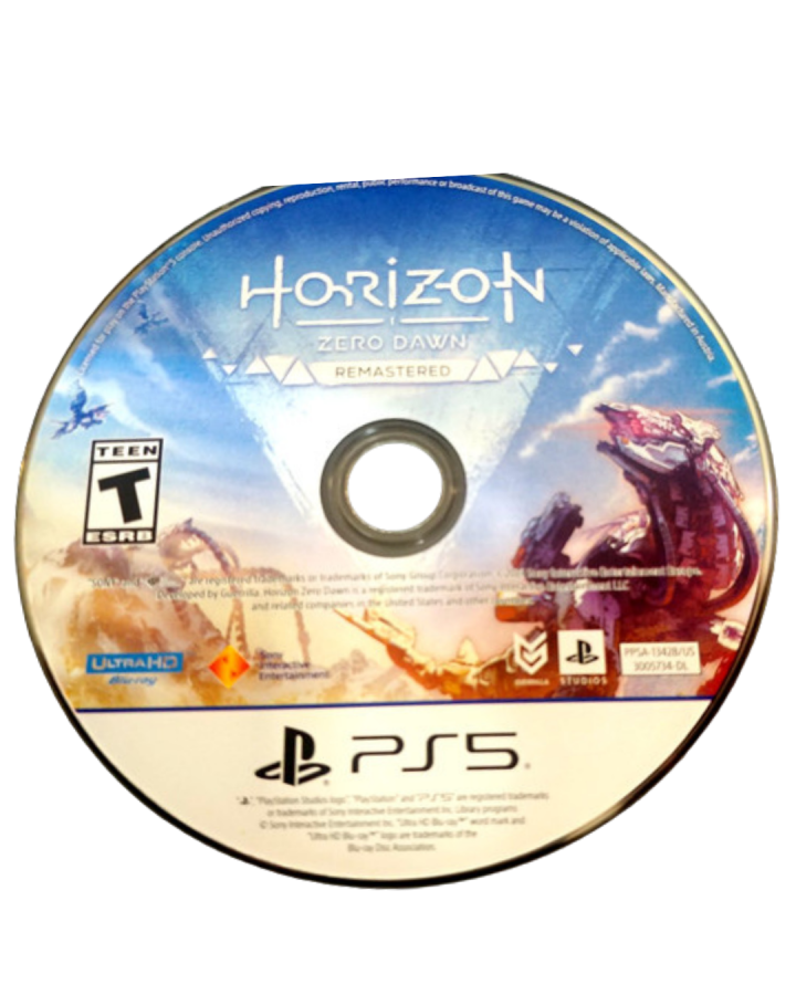 Horizon Zero Dawn Remastered PlayStation 5 action RPG Aloy machine hunter post-apocalyptic open world robotic creatures Thunderjaw Tallneck Watcher bow spear stealth combat elemental arrows focus scanning machine override exploration lush landscapes Nora tribe mysteries ancient ruins disc