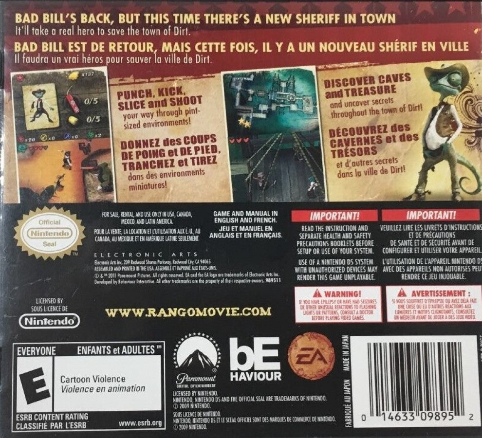 Rango: The Video Game back of case for Nintendo DS (DS) animated movie-based action adventure video game