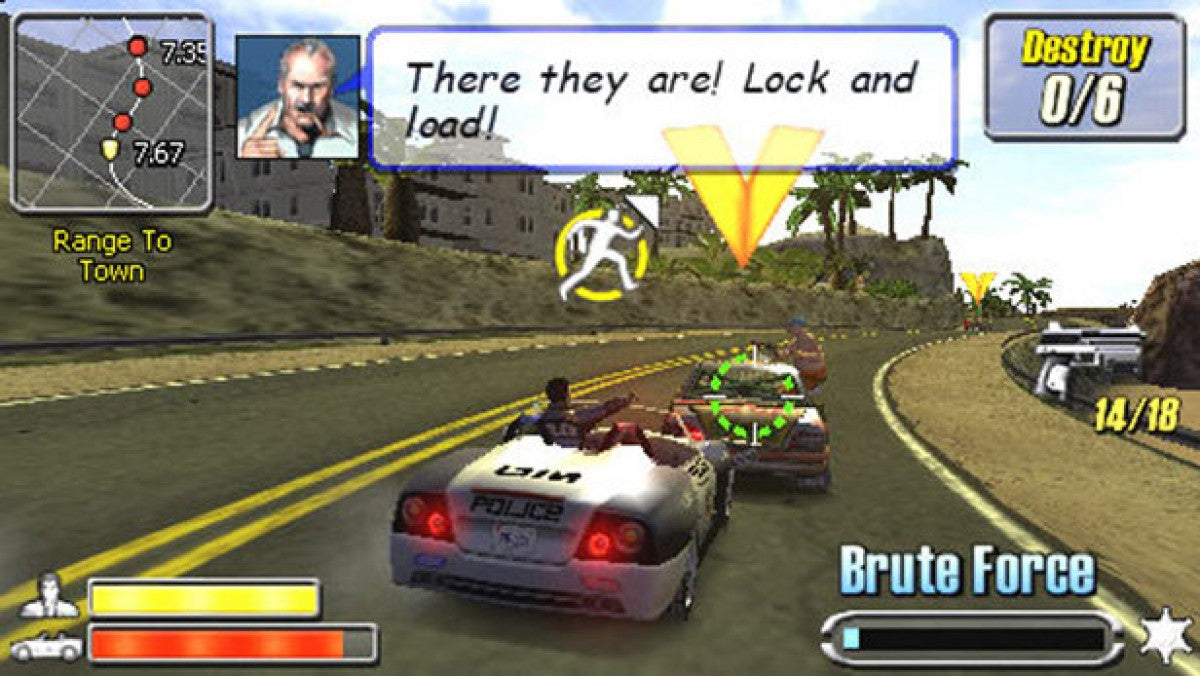 Pursuit Force gameplay for PlayStation Portable (PSP) action driving shooter game
