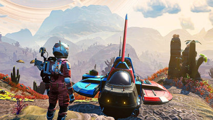 No Mans Sky PS4 inspired design featuring expansive sci fi exploration aesthetic procedurally generated galaxies space survival alien worlds interstellar travel futuristic spacecraft cosmic adventure vibrant planetary discovery gameplay presentation gameplay 
