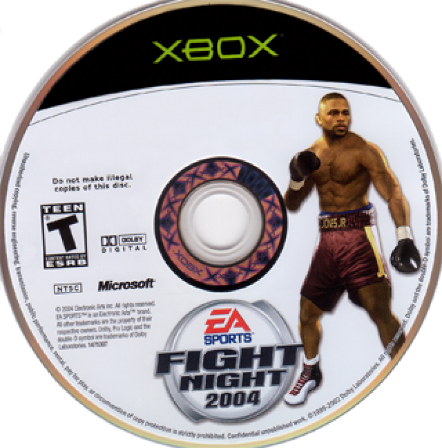 Xbox game disc for 'Fight Night 2004' featuring a boxer on the disc cover.