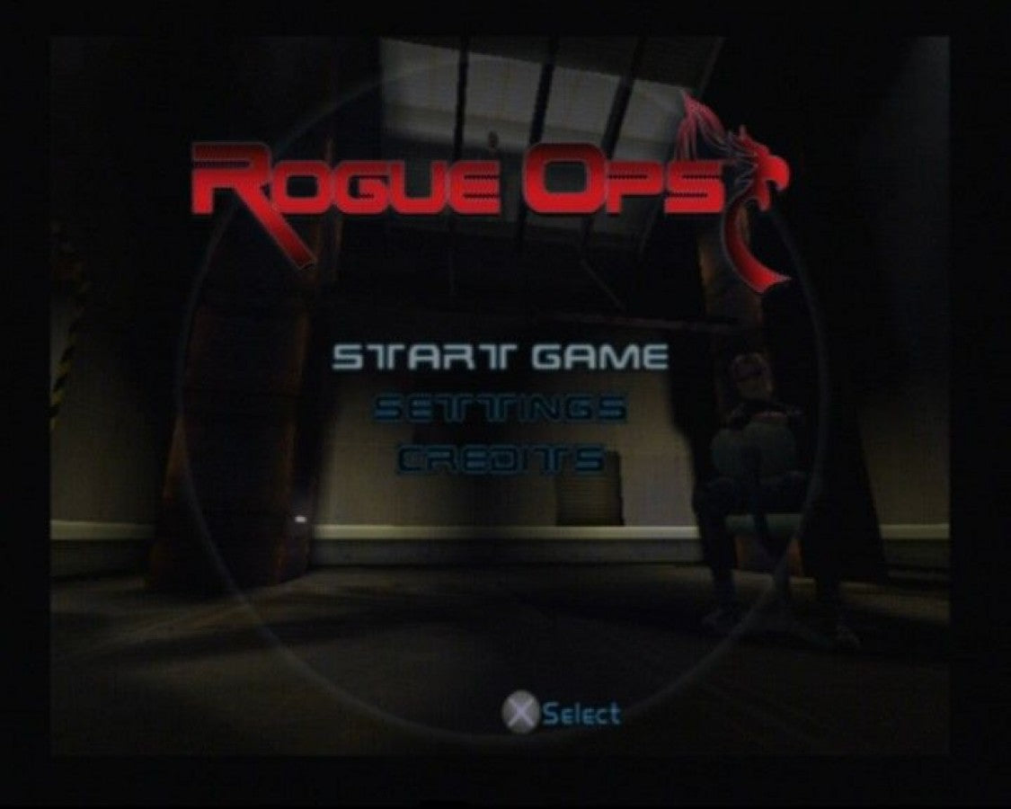 Rogue Ops – PlayStation 2 (PS2) video game title screen, stealth-action game.