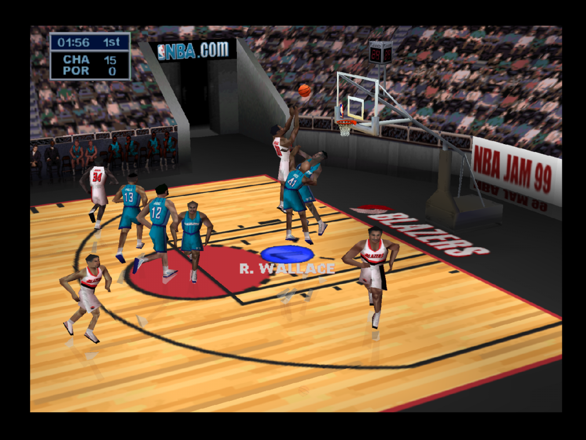 NBA Jam 99 Nintendo 64 N64 video game featuring arcade basketball gameplay NBA teams and players fast paced matches high flying dunks competitive action special moves two on two basketball and classic 64 bit Nintendo sports gameplay retro video game collection collectible gaming appeal gameplay