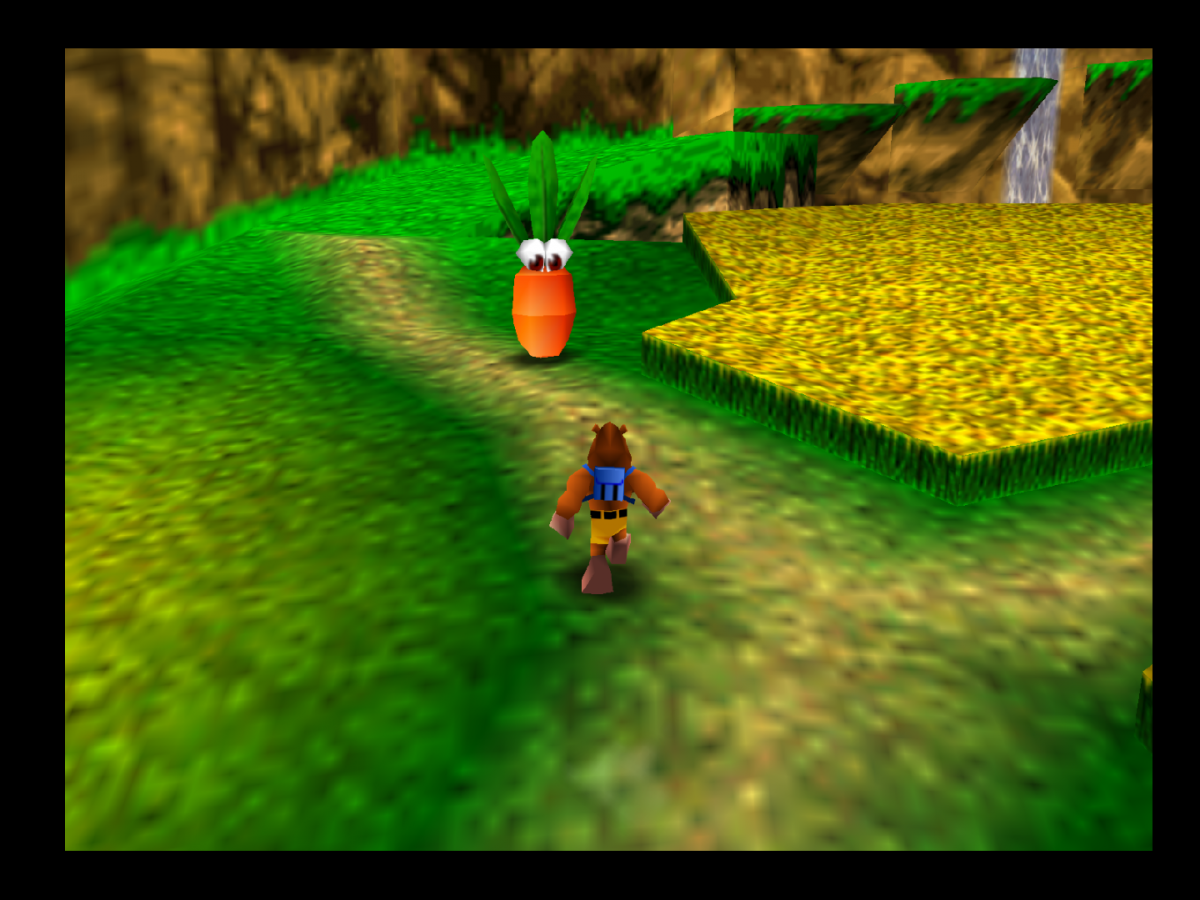 Banjo-Kazooie Japanese Import Nintendo 64 N64 3D platformer collect-a-thon video game featuring bear and bird duo Banjo and Kazooie Gruntilda adventure jiggies notes transformations and musical puzzles by Rare gameplay screenshot