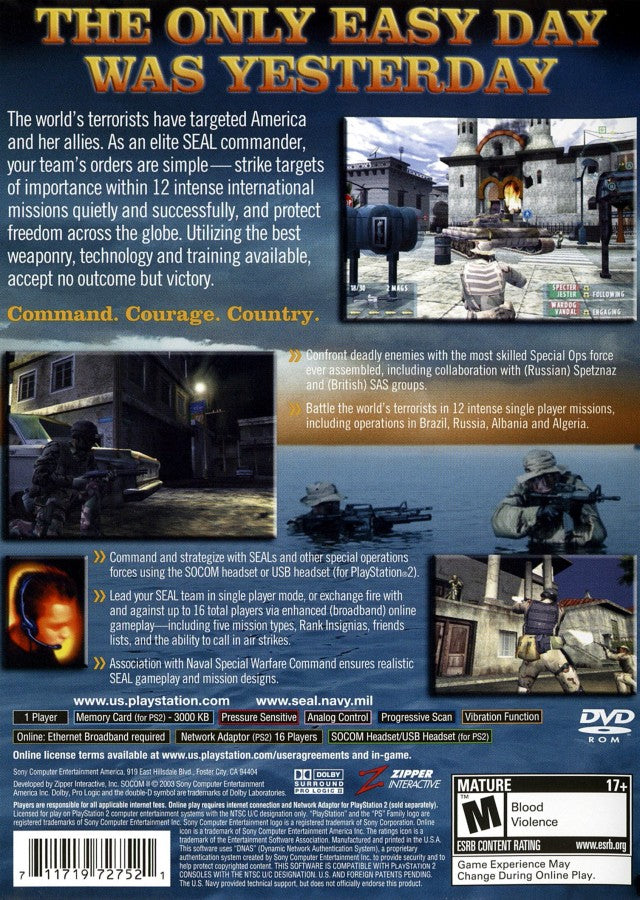 SOCOM II back cover art for Playstation 2 (PS2) video game