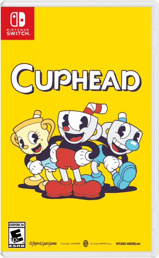 Cuphead  Nintendo Switch (NS) game cover art for run-and-gun action platformer with vintage cartoon style.