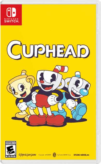 Cuphead  Nintendo Switch (NS) game cover art for run-and-gun action platformer with vintage cartoon style.