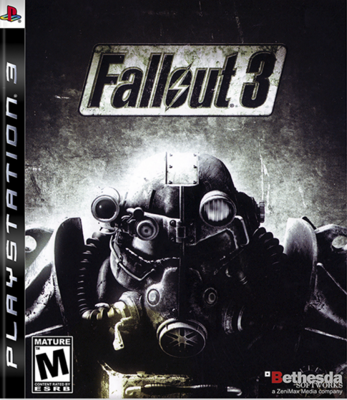 Fallout 3 for PlayStation 3 (PS3) featuring a massive open-world RPG set in the post-apocalyptic ruins of Washington, D.C., where you emerge from Vault 101 to search for your father; utilize the tactical V.A.T.S. combat system, make world-altering moral choices, and explore the dangerous Capital Wasteland in this definitive survival experience that reimagined the Fallout series front cover