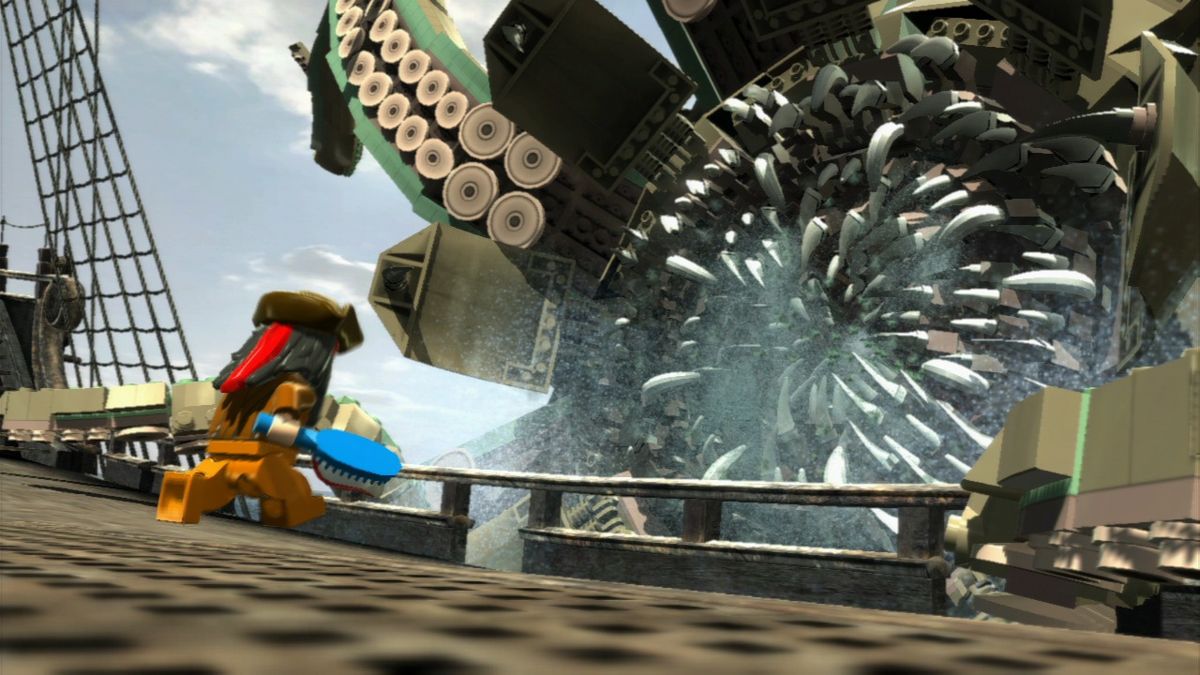 LEGO Pirates of the Caribbean Xbox 360 action-adventure video game featuring brick-based humorous retellings of the first four Pirates of the Caribbean films, cooperative gameplay, character unlocks, ship battles, puzzle solving, and family-friendly exploration built with LEGO’s signature charm and humor. gameplay