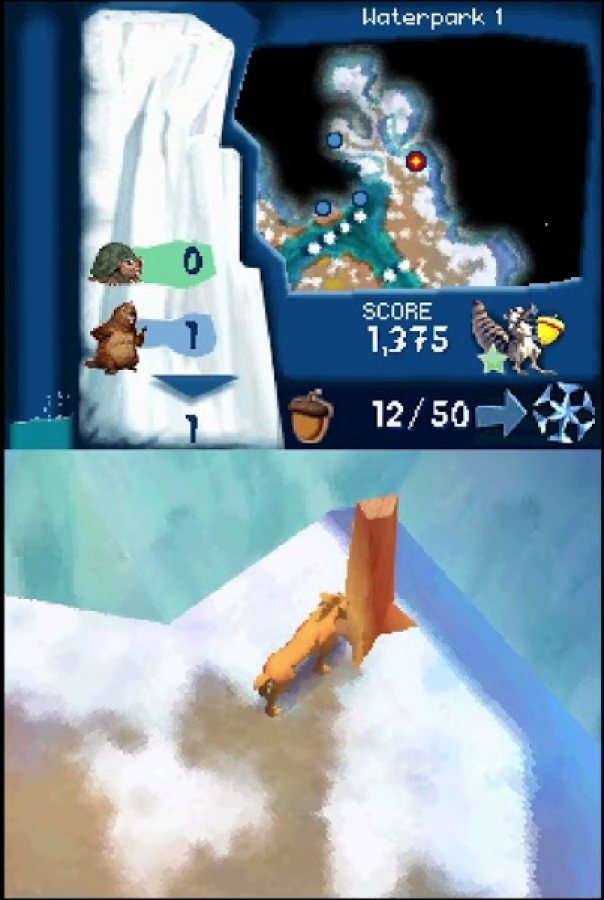 Ice Age 2 The Meltdown Nintendo DS video game, action platformer, movie tie-in adventure, family-friendly handheld console title gameplay screenshot