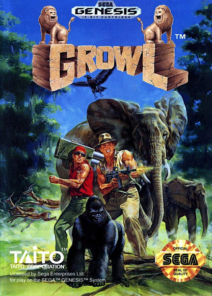 Growl Sega Genesis GEN for retro video game enthusiasts featuring side scrolling beat em up gameplay cooperative multiplayer action wildlife rescue missions hand to hand combat classic arcade style action and collectible gaming appeal front cover