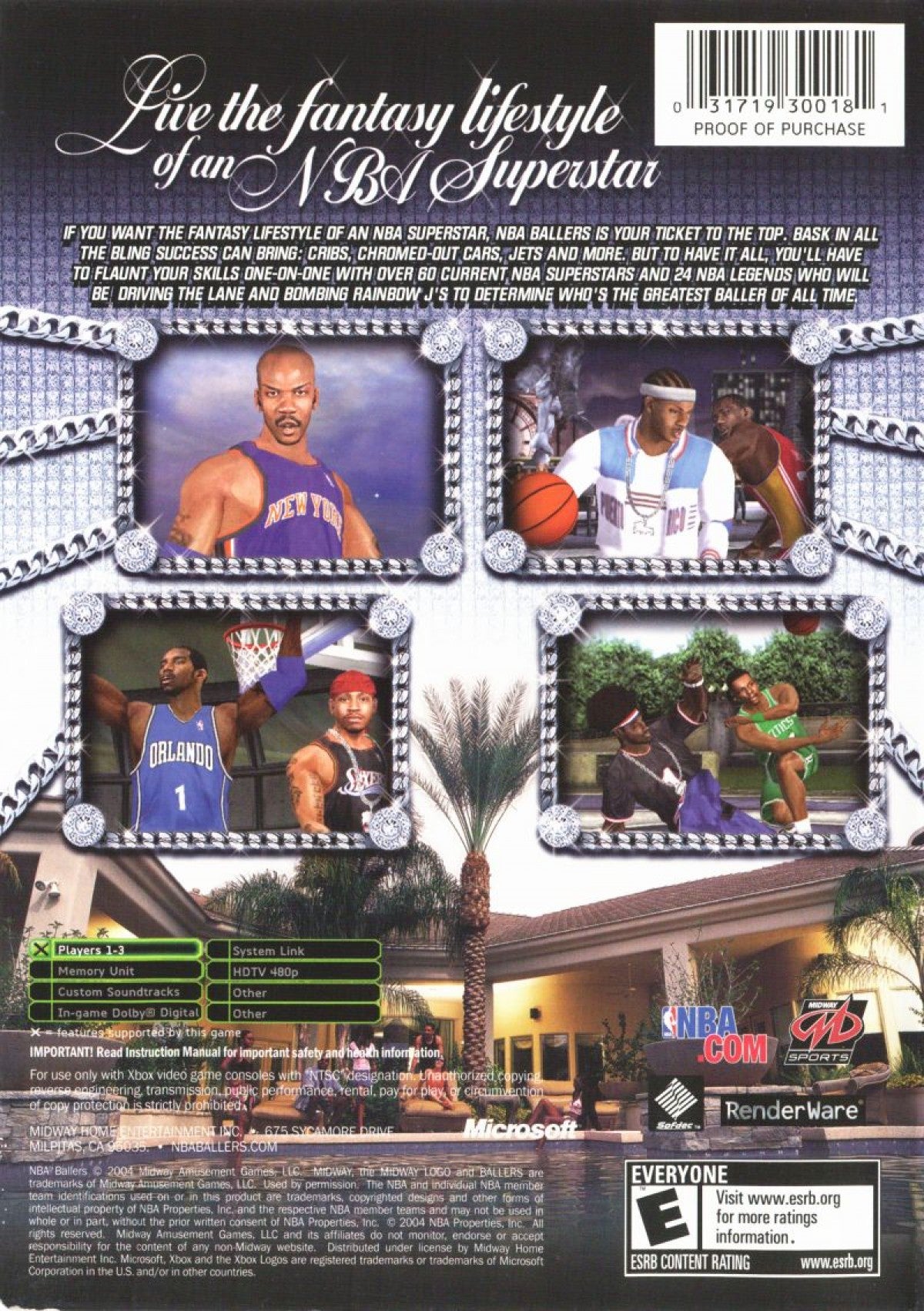 NBA Ballers for Xbox (XBOX) at Gamers INC, featuring high-stakes 1-on-1 streetball action where you can live the life of an NBA superstar and compete for luxury items and bragging rights on the court back cover