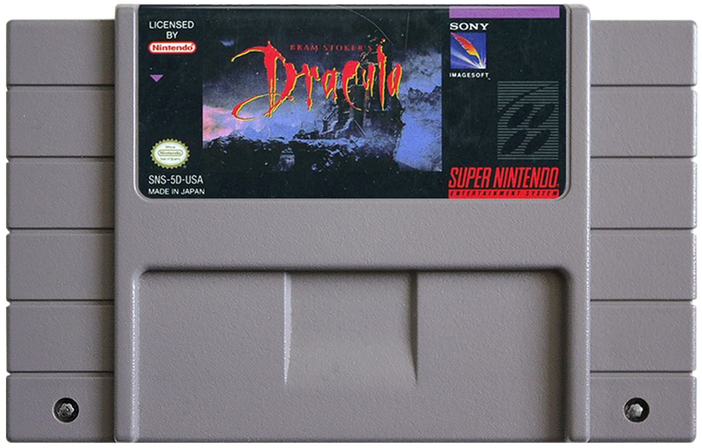 Bram Stokers Dracula retro SNES video game Bram Stokers Dracula horror action adventure gothic vampire combat platform gameplay movie based console title Super Nintendo release cartridge