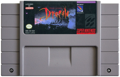 Bram Stokers Dracula retro SNES video game Bram Stokers Dracula horror action adventure gothic vampire combat platform gameplay movie based console title Super Nintendo release cartridge