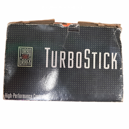 Turbo Stick Complete in Box TurboGrafx TG for retro video game enthusiasts featuring official gaming controller hardware arcade style joystick design responsive directional controls authentic TurboGrafx compatibility vintage gaming accessory functionality complete in box collector presentation and collectible gaming appeal box side 