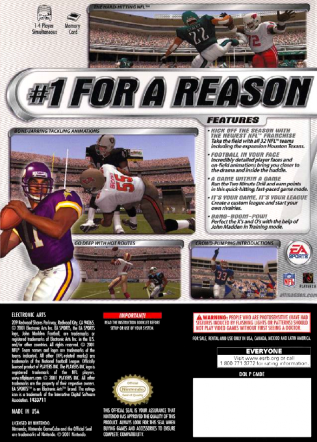 Madden NFL 2002 gameplay for GameCube (GC) sports football video game