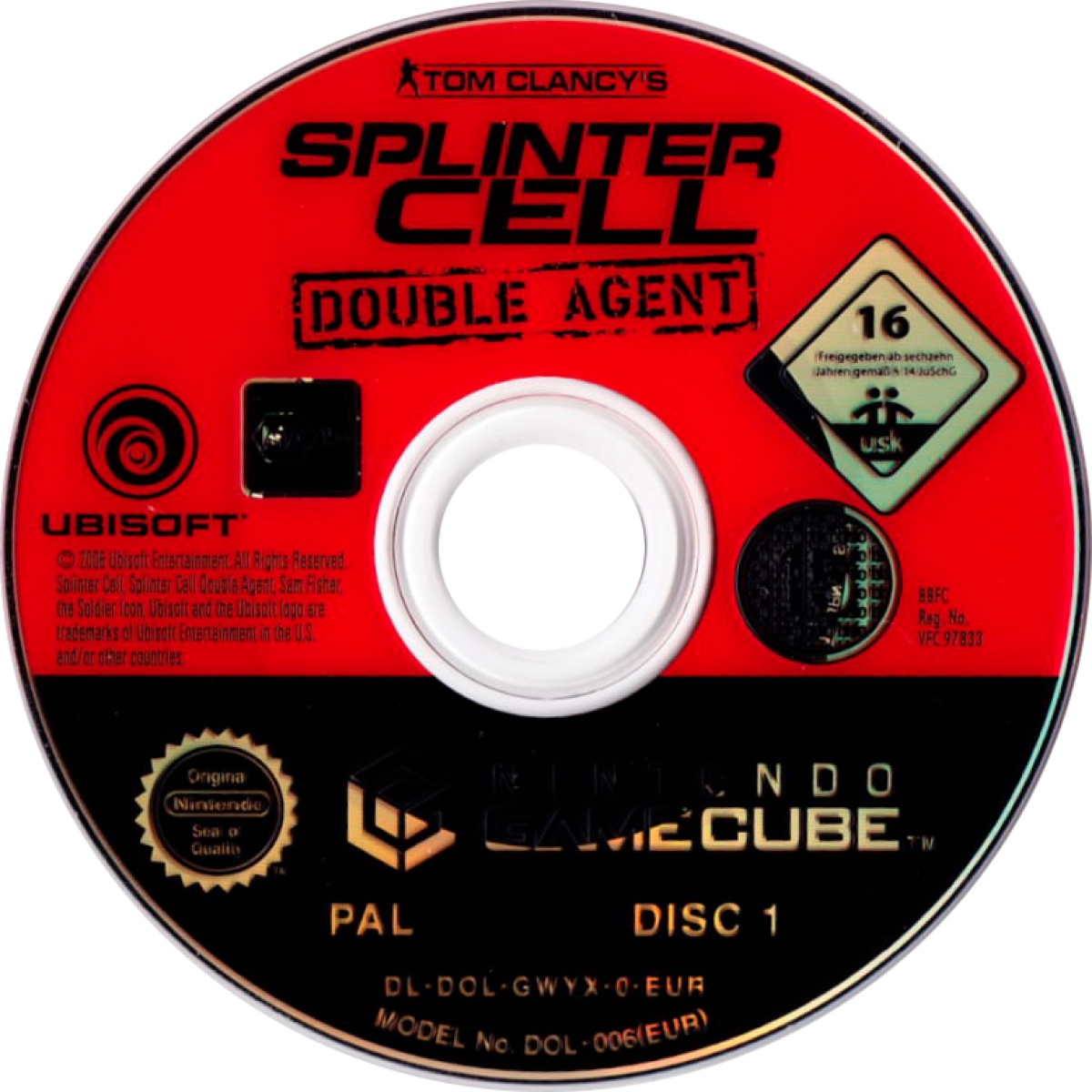 Tom Clancy's Splinter Cell Double Agent GameCube game featuring stealth action gameplay and tactical espionage missions disc