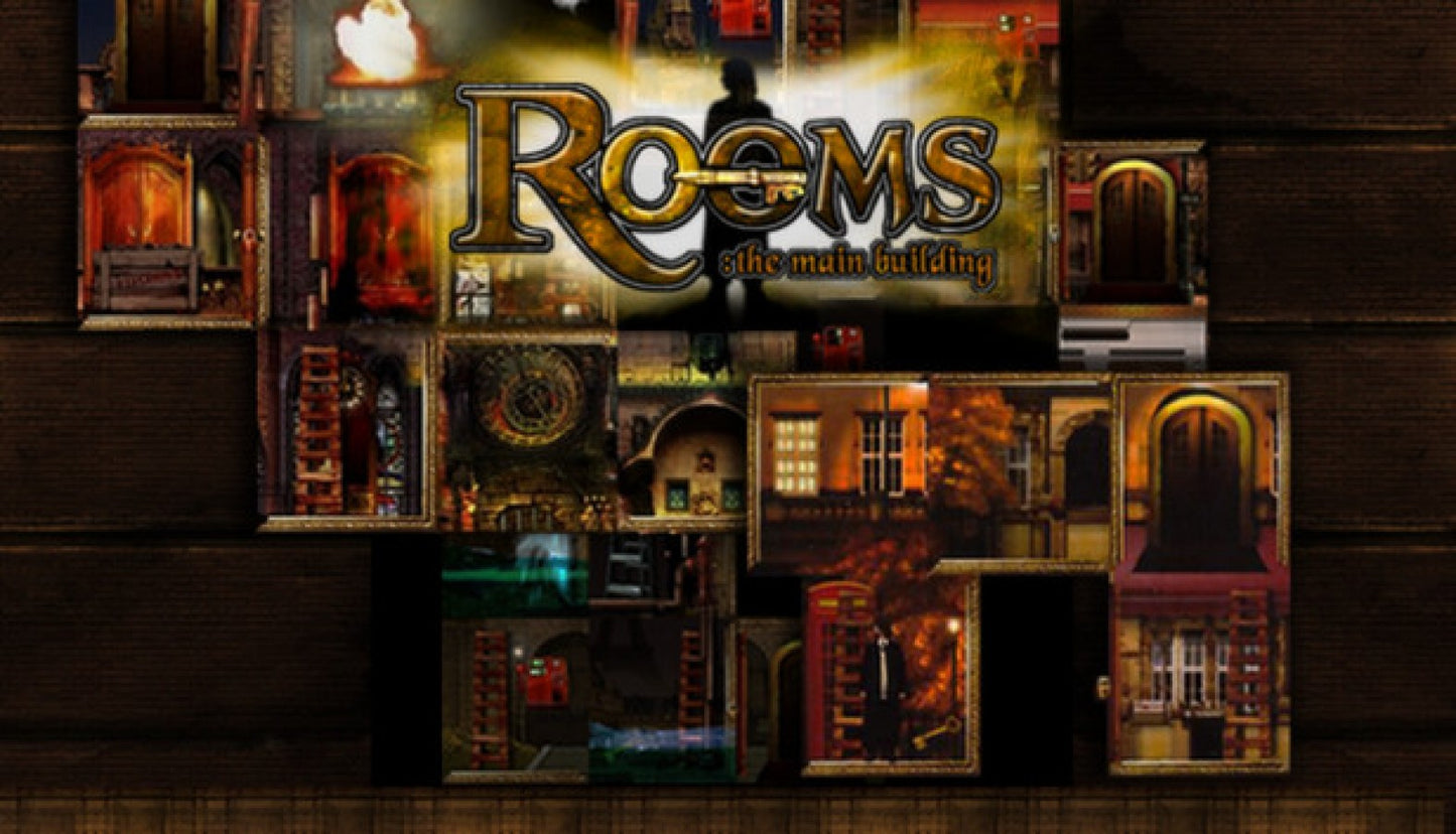 Rooms The Main Building game for the Nintendo DS featuring puzzle gameplay where players slide and rotate rooms within a building to guide a character to the exit with increasing difficulty and logic based challenges gameplay