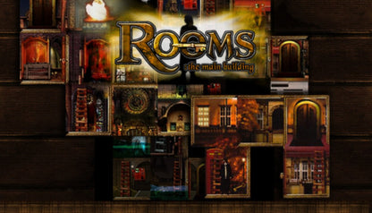 Rooms The Main Building game for the Nintendo DS featuring puzzle gameplay where players slide and rotate rooms within a building to guide a character to the exit with increasing difficulty and logic based challenges gameplay