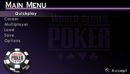 World Series of Poker main menu for PlayStation Portable (PSP) card game simulation