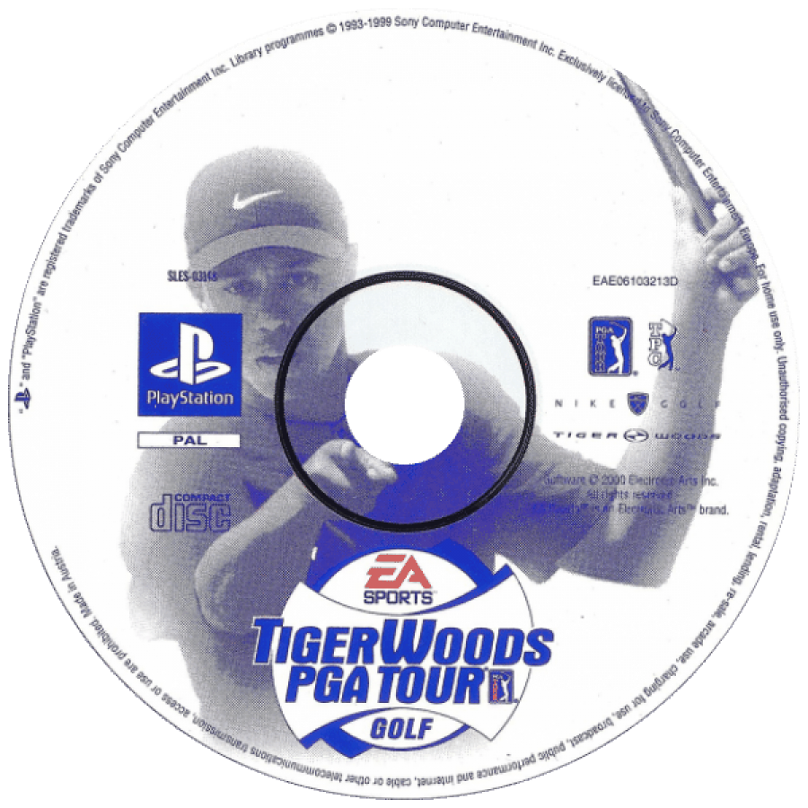 Tiger Woods PGA Tour Golf disc art for PlayStation 1 (PS1) video game