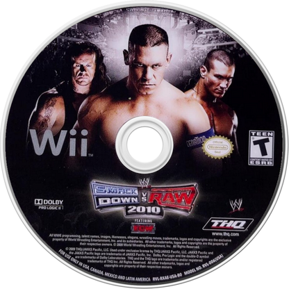 WWE SmackDown vs. Raw 2010 disc art for Nintendo Wii (Wii) featuring authentic wrestling action with WWE superstars, customizable storylines, and motion‑controlled matches.