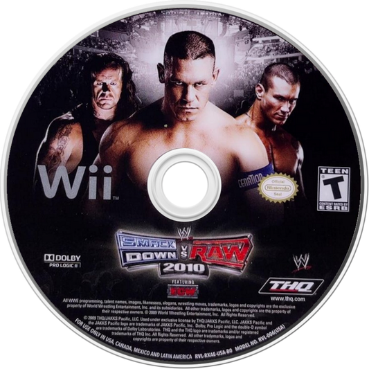 WWE SmackDown vs. Raw 2010 disc art for Nintendo Wii (Wii) featuring authentic wrestling action with WWE superstars, customizable storylines, and motion‑controlled matches.