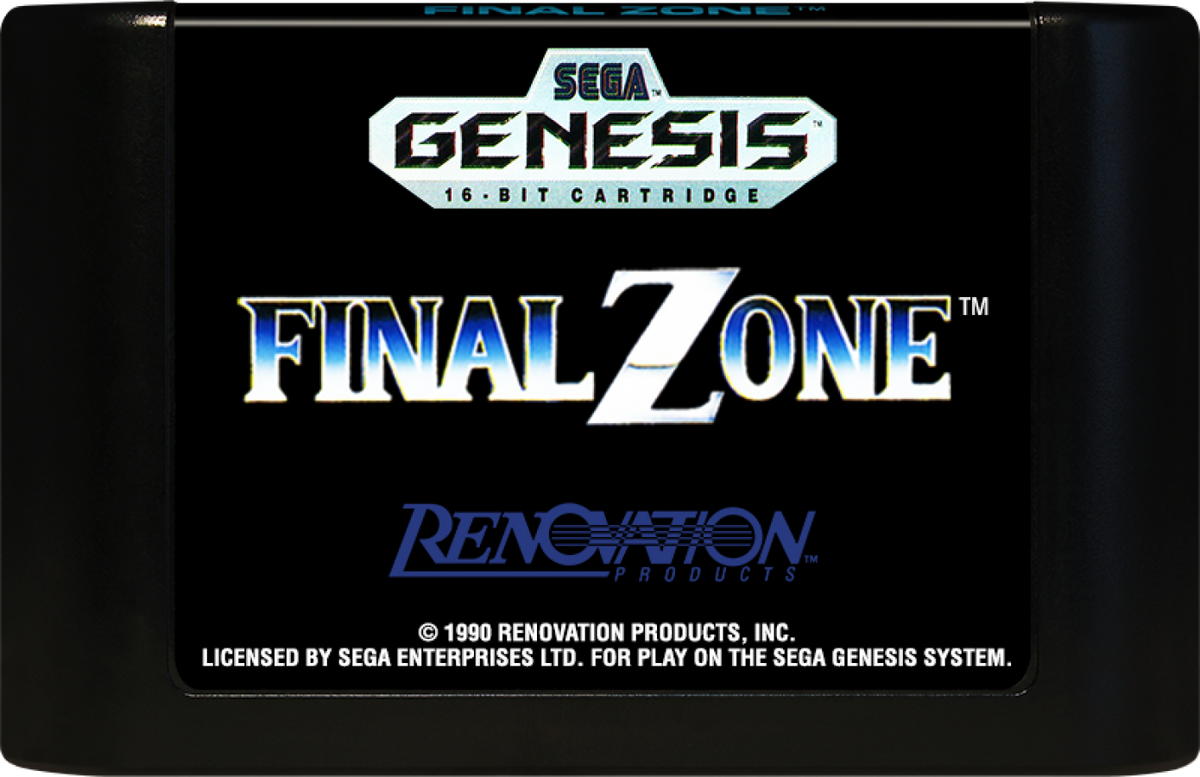 Final Zone Sega Genesis GEN video game featuring action shooter gameplay futuristic combat mech battles enemy attacks weapon upgrades challenging missions strategic movement and classic 16 bit Sega gameplay retro video game collection collectible gaming appeal game cartridge