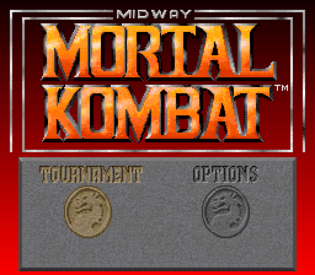 Mortal Kombat for Super Nintendo Entertainment System with classic 2D fighting and martial arts arcade action theme main menu