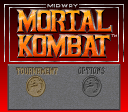 Mortal Kombat for Super Nintendo Entertainment System with classic 2D fighting and martial arts arcade action theme main menu