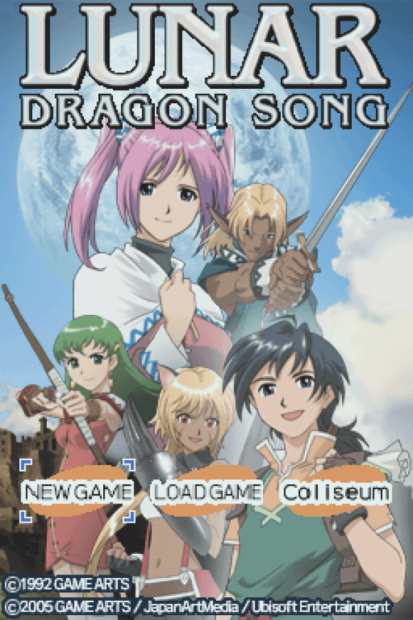 Lunar: Dragon Song start screen for Nintendo DS (DS) fantasy JRPG adventure video game
