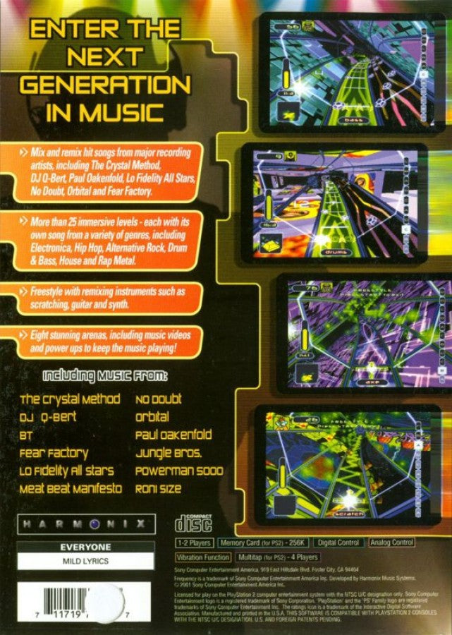 Frequency back of case for PlayStation 2 (PS2) music rhythm action video game