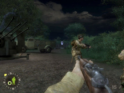 Brothers in Arms: Earned in Blood gameplay for PlayStation 2 (PS2) first-person shooter video game.