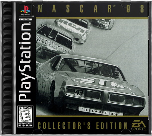 NASCAR 98 Collector’s Edition for PlayStation 1, cover image for a stock car racing game with NASCAR competition, licensed drivers, fast-paced arcade racing, and motorsports gameplay