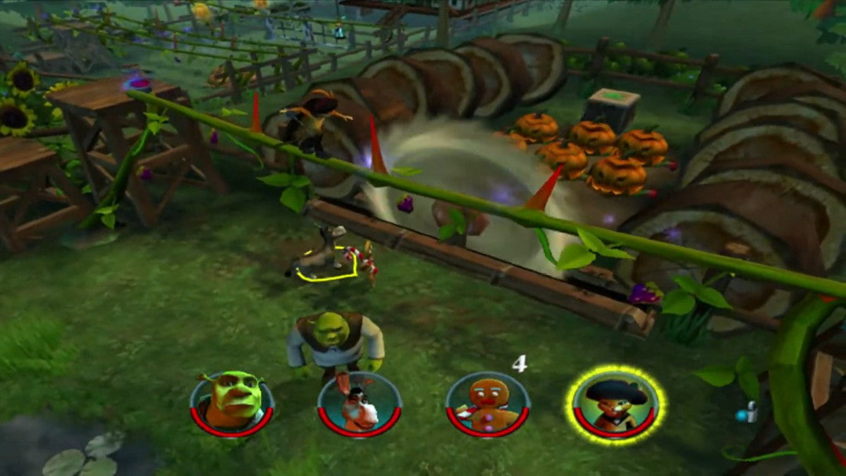 Shrek 2 Player’s Choice edition game for the Nintendo GameCube featuring action adventure gameplay with cooperative multiplayer character switching puzzle solving and story driven levels based on the animated film gameplay 