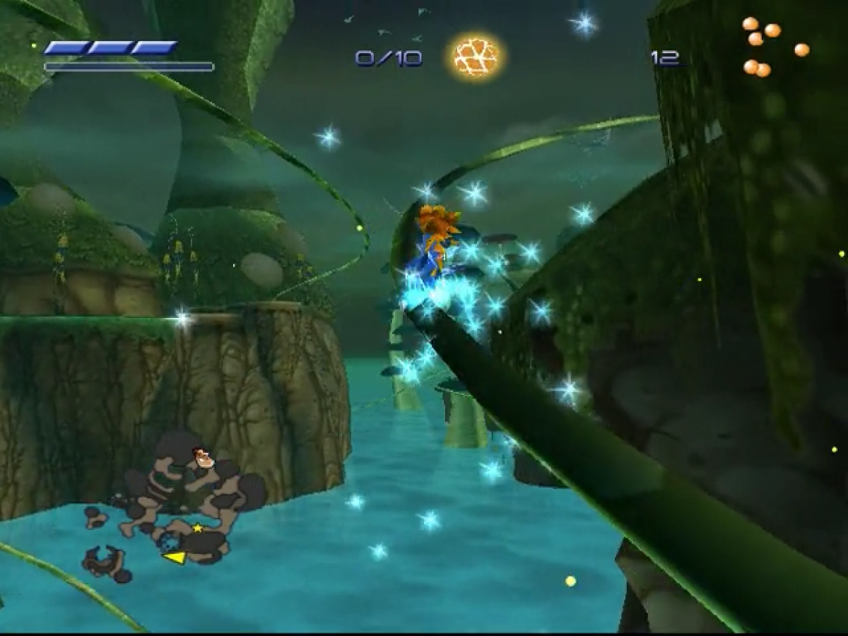 Gameplay for Scaler GameCube game featuring colorful 3D platforming gameplay with reptile-based abilities and exploration 