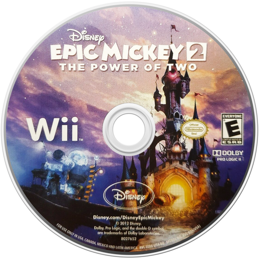 Disney Epic Mickey 2: The Power of Two front disc cover art for Nintendo Wii (Wii) video game