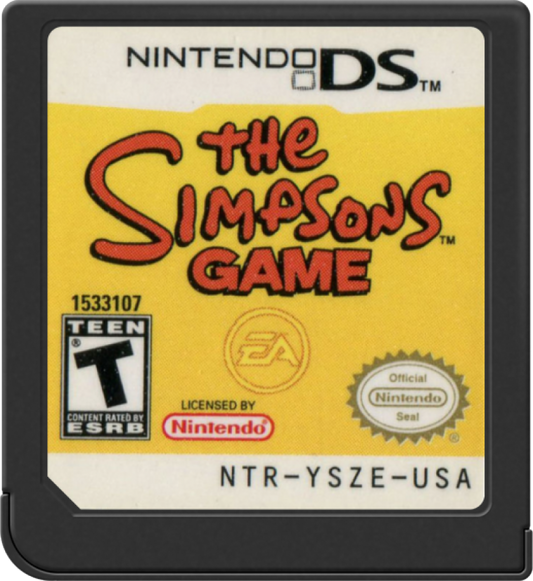 The Simpsons Game Nintendo DS action-platformer parody video game tropes Homer Marge Bart Lisa Maggie four playable characters touch screen minigames original voice actors cartridge art