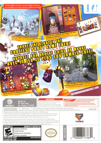 Rayman: Raving Rabbids 2 – Nintendo Wii (Wii) party mini-game comedy action video game gameplay back of case