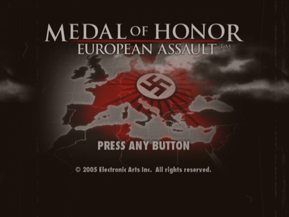 Medal of Honor: European Assault start screen for GameCube (GC) World War II first-person shooter video game