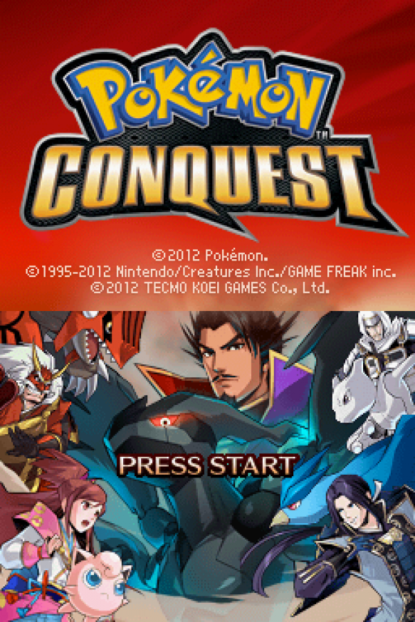 Pokémon Conquest start screen for Nintendo DS (DS) tactical RPG strategy video game