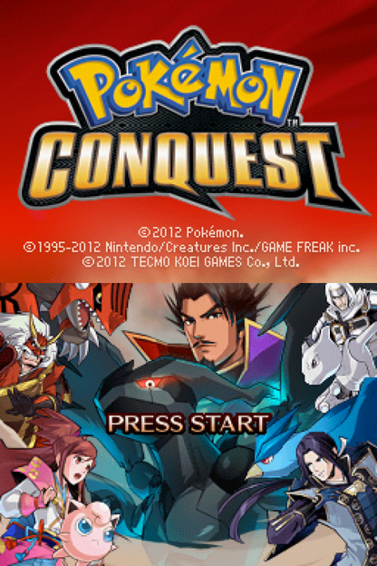 Pokémon Conquest start screen for Nintendo DS (DS) tactical RPG strategy video game