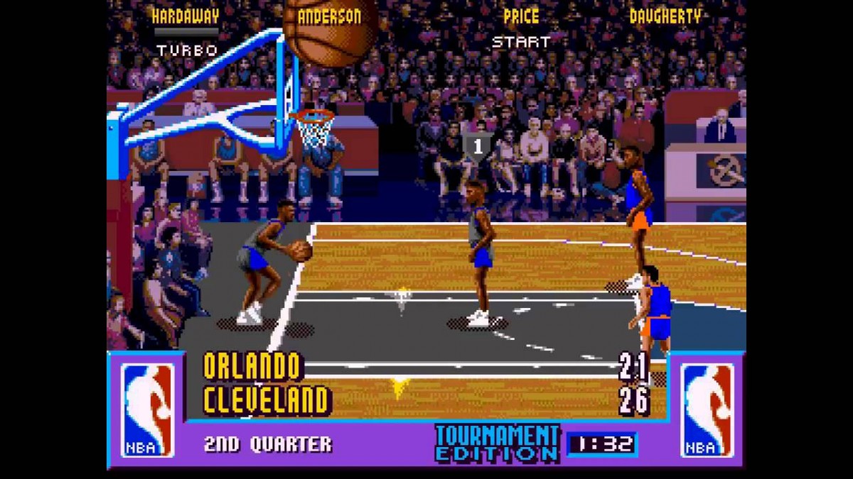 NBA Jam Tournament Edition for Super Nintendo arcade style basketball game featuring two on two matches over the top dunks fast paced gameplay and multiplayer competitive mode gameplay 