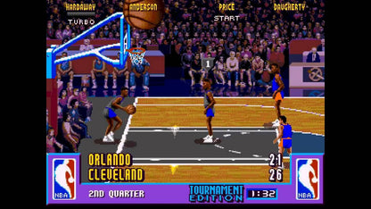 NBA Jam Tournament Edition for Super Nintendo arcade style basketball game featuring two on two matches over the top dunks fast paced gameplay and multiplayer competitive mode gameplay 