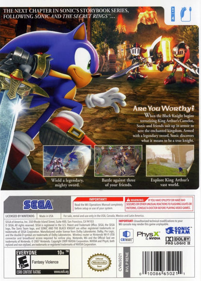 Sonic and the Black Knight – Nintendo Wii (Wii) action-adventure fantasy platformer video game back of case