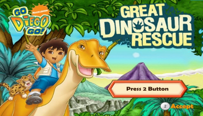 Go, Diego, Go: Great Dinosaur Rescue – Nintendo Wii (Wii) educational adventure platformer title screen for video game