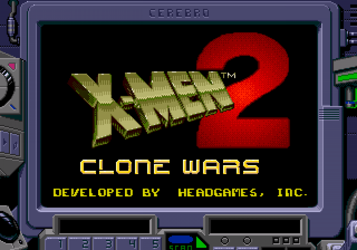 X-Men 2: The Clone Wars title screen for Sega Genesis (GEN) video game