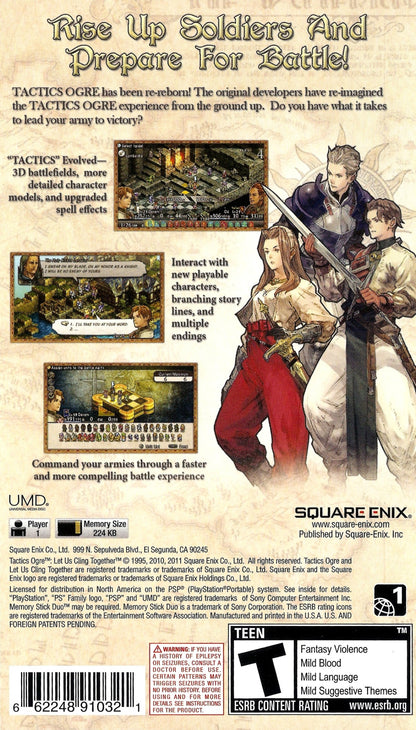 Tactics Ogre Let Us Cling Together back cover art for PlayStation Portable (PSP) video game.